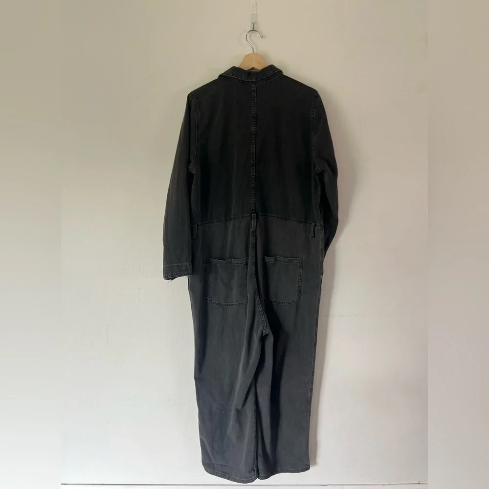&Denim Washed Black Grey Long Sleeve Button Front Relaxed Fit Denim Jumpsuit - Picture 7 of 11